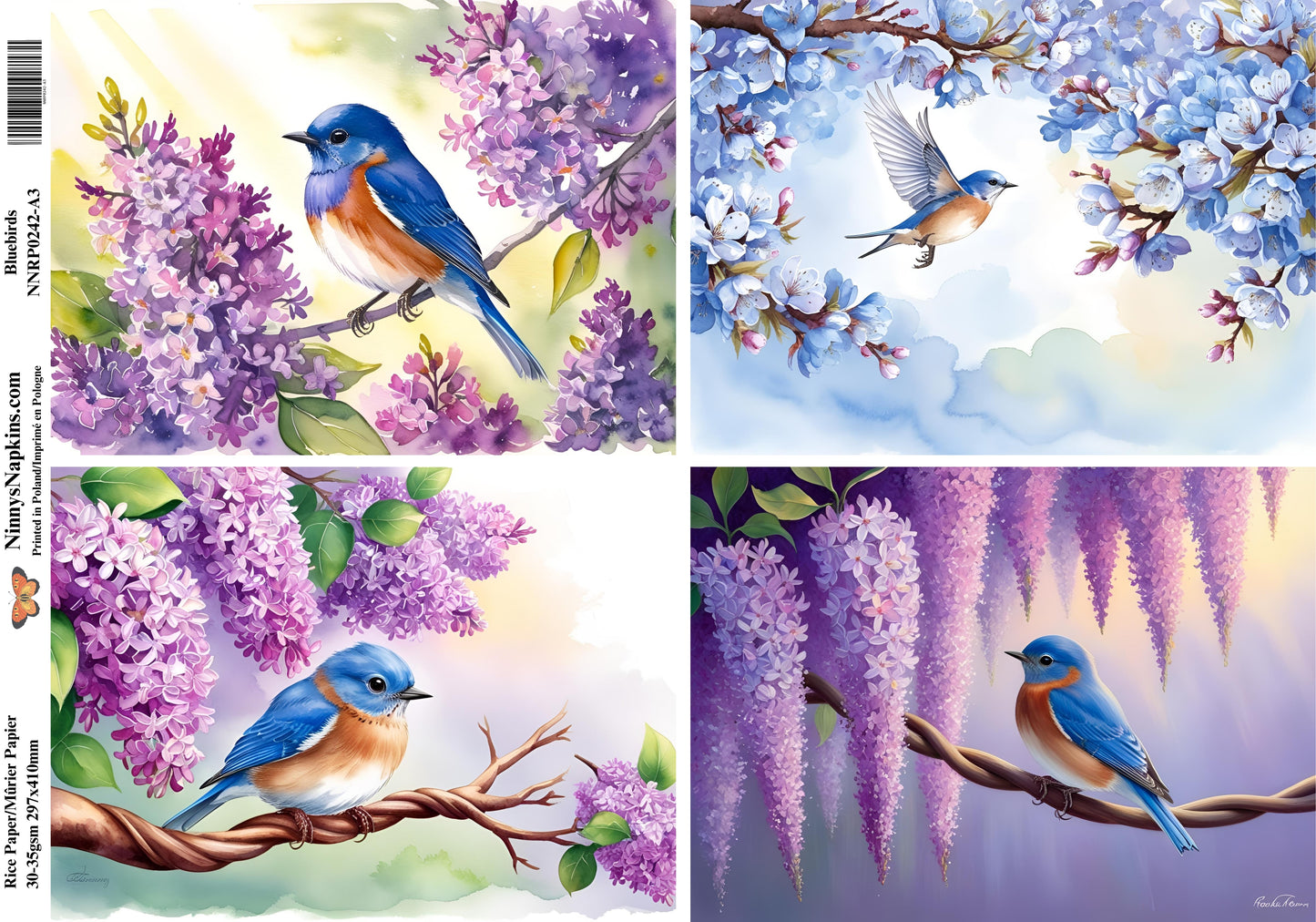Special Order - Ninny's Decoupage Rice Paper - Bluebirds