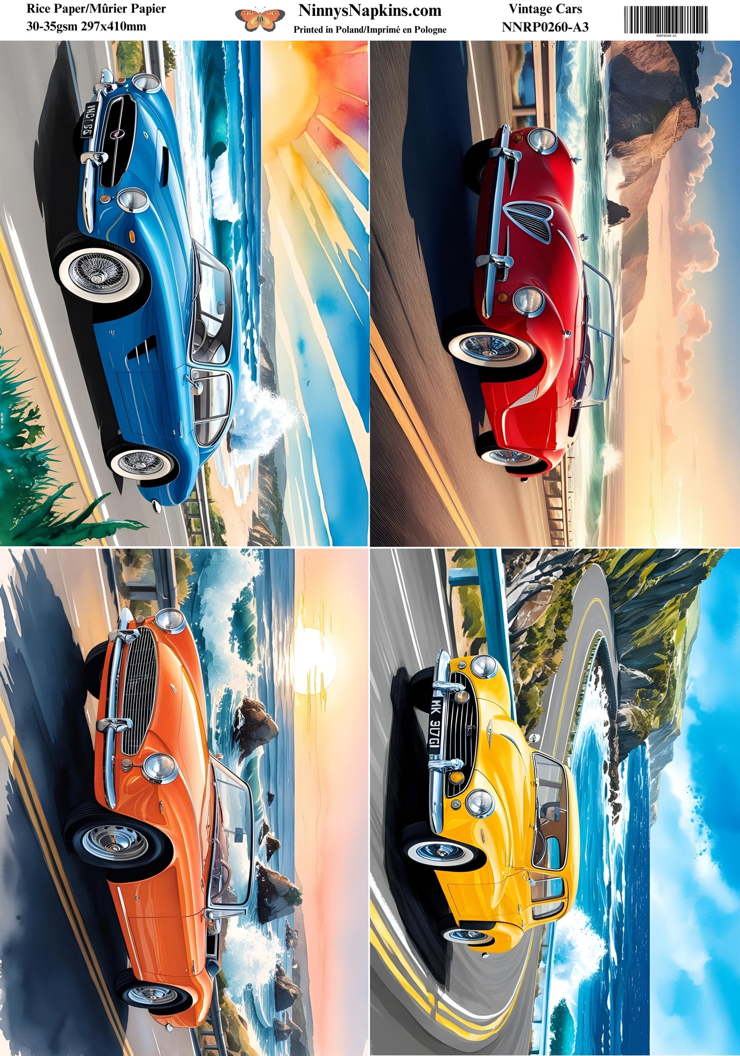 Special Order - Ninny's Decoupage Rice Paper - Vintage Cars