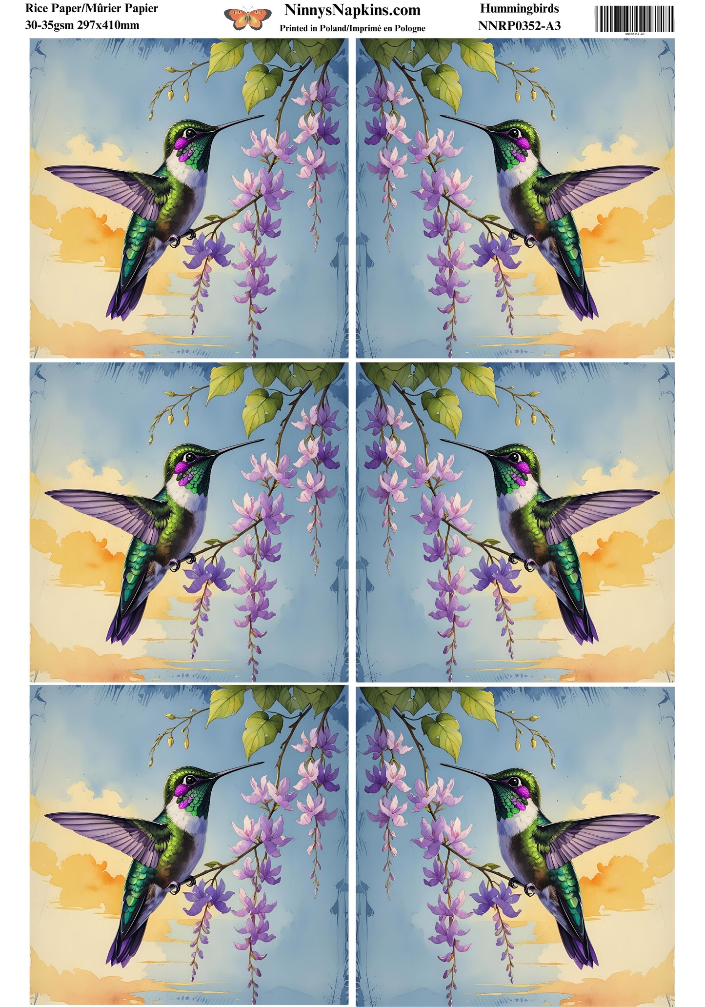 Special Order - Ninny's Decoupage Rice Paper - Hummingbirds