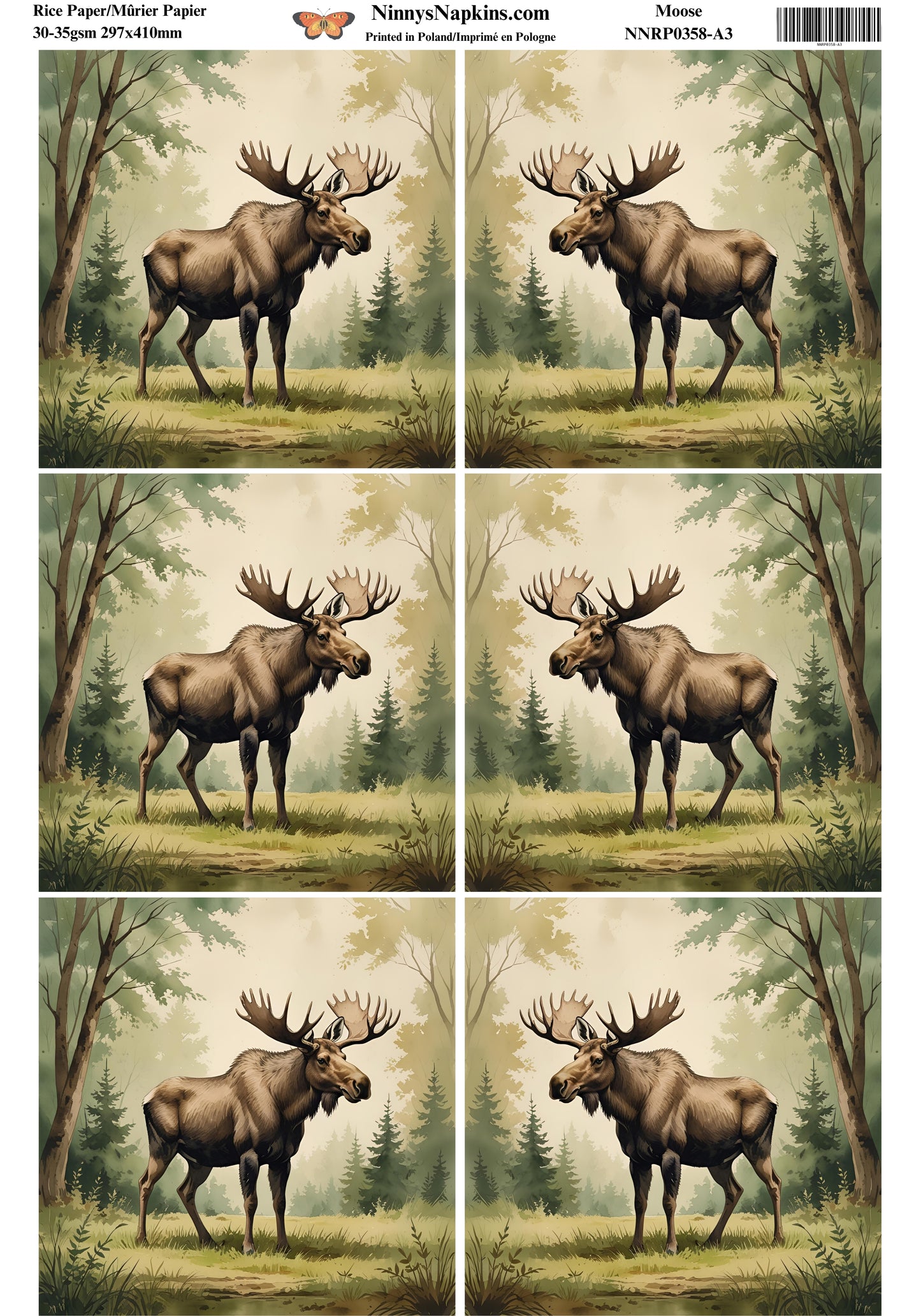 Special Order - Ninny's Decoupage Rice Paper - Moose