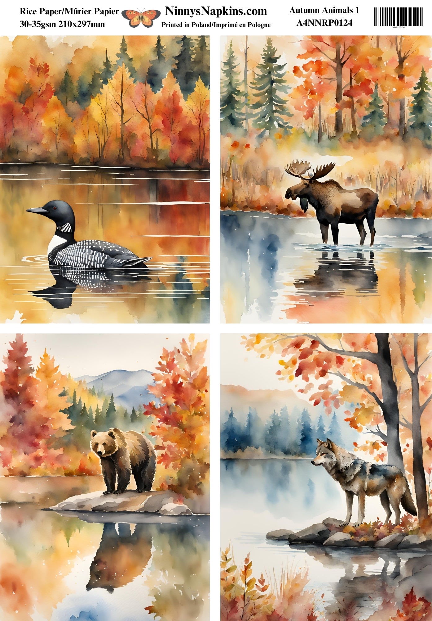 Ninny's Decoupage Rice Paper - Autumn Animals 1