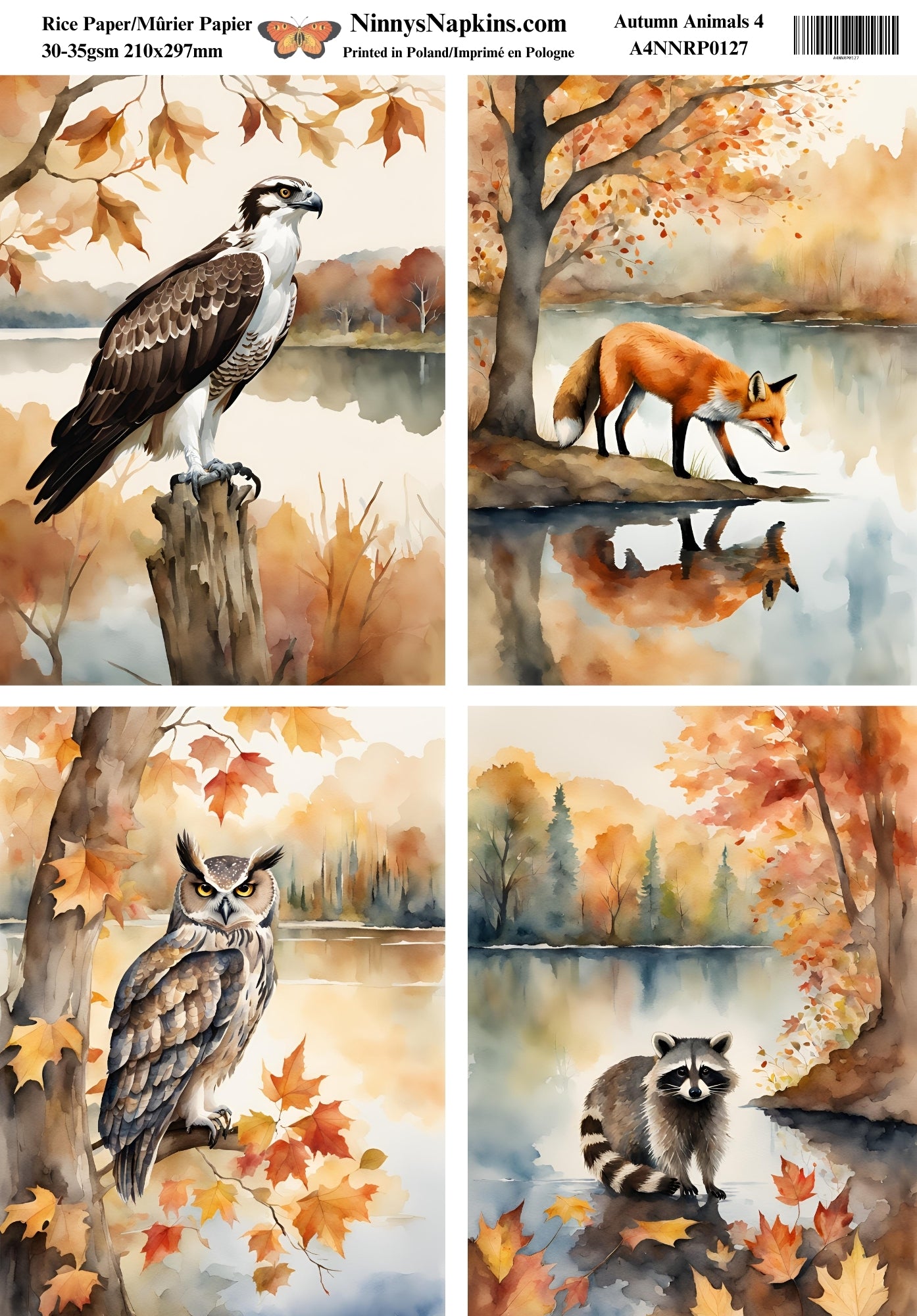 Ninny's Decoupage Rice Paper - Autumn Animals 4