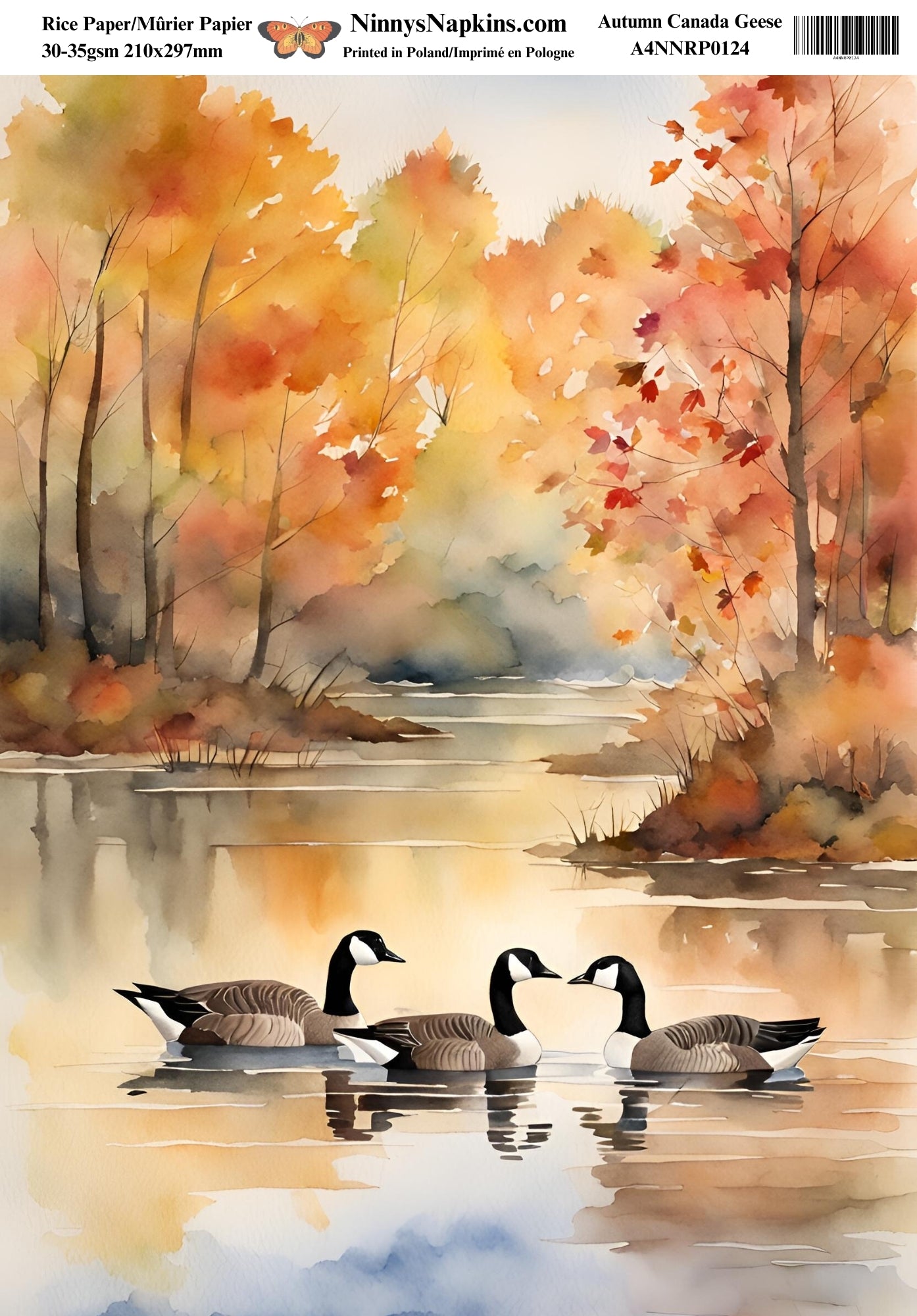 Ninny's Decoupage Rice Paper - Autumn Canada Geese