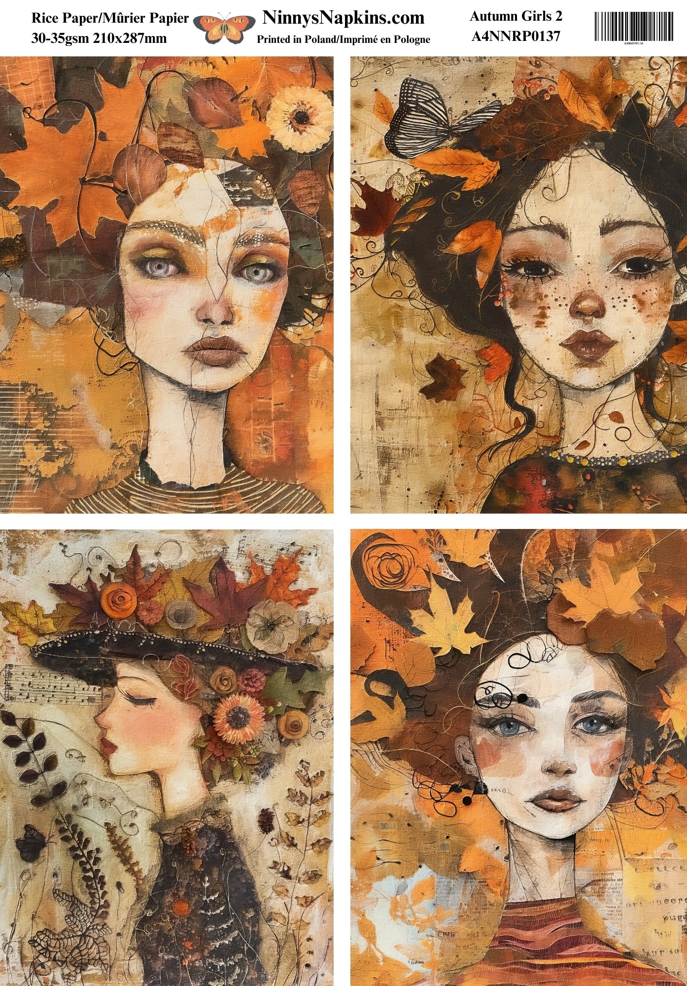 Ninny's Decoupage Rice Paper - Autumn Girls 2