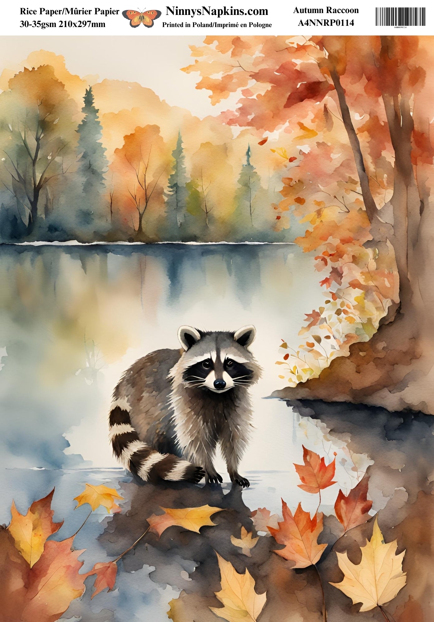 Ninny's Decoupage Rice Paper - Autumn Raccoon