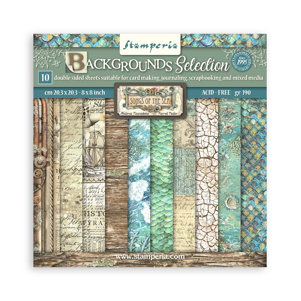 Stamperia 8 Scrapbook Paper Pad - Backgrounds Selection Songs of the Sea