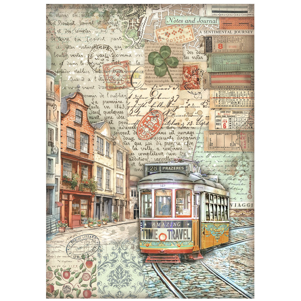 Stamperia Rice Paper A4 - Art of Travelling Tram