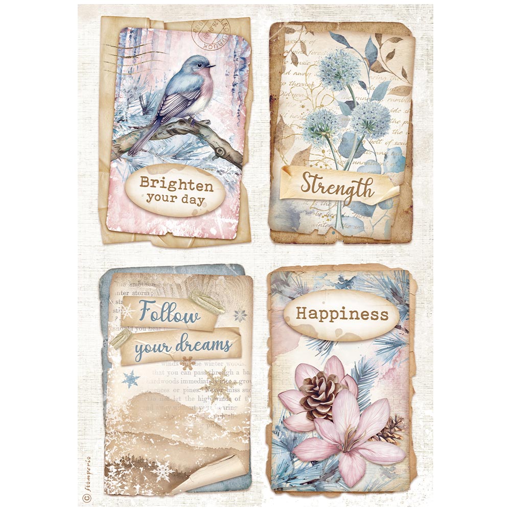 Stamperia Rice Paper A4 - Create Happiness Dewdrops, 4 Cards