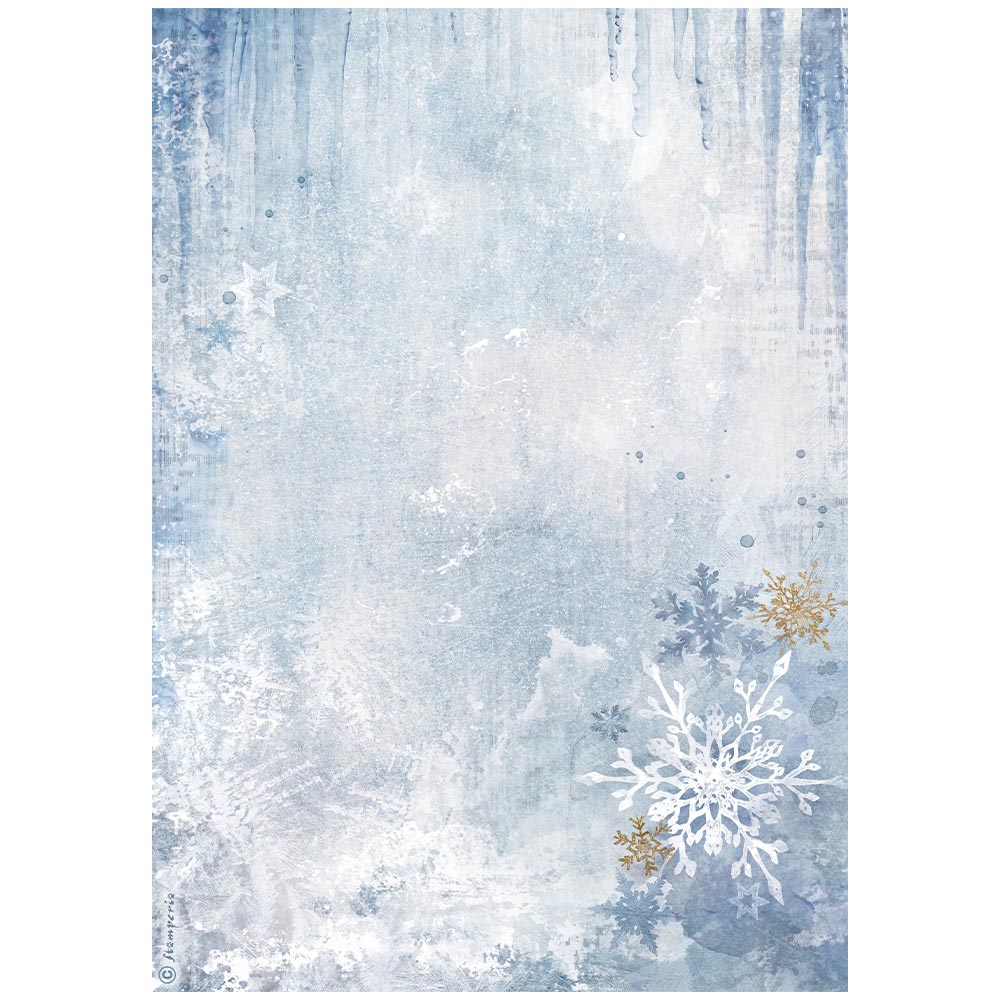 Stamperia Rice Paper A4 - Create Happiness Dewdrops, Blue Snowflakes
