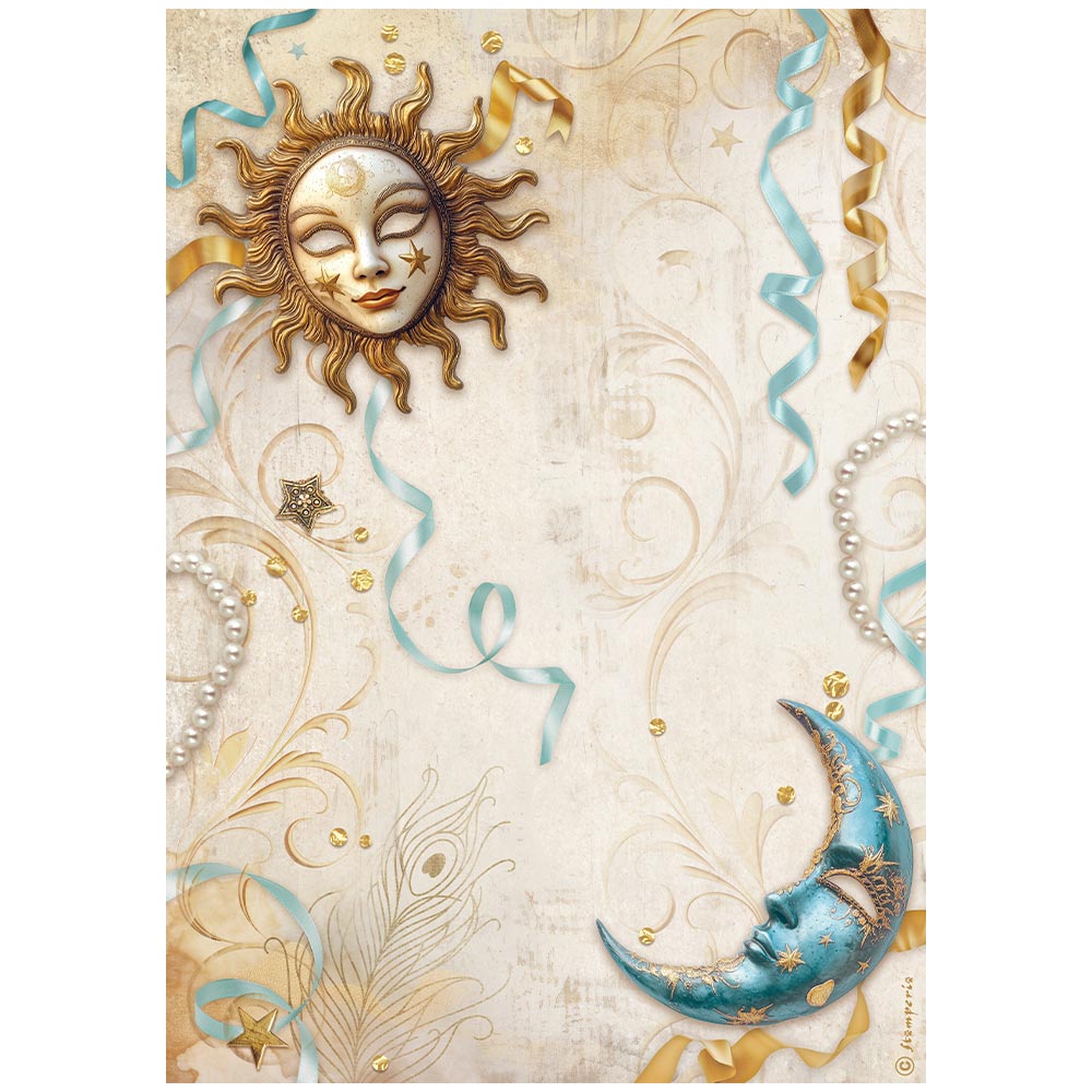 Stamperia Rice Paper A4 - Masquerade Sun and Moon