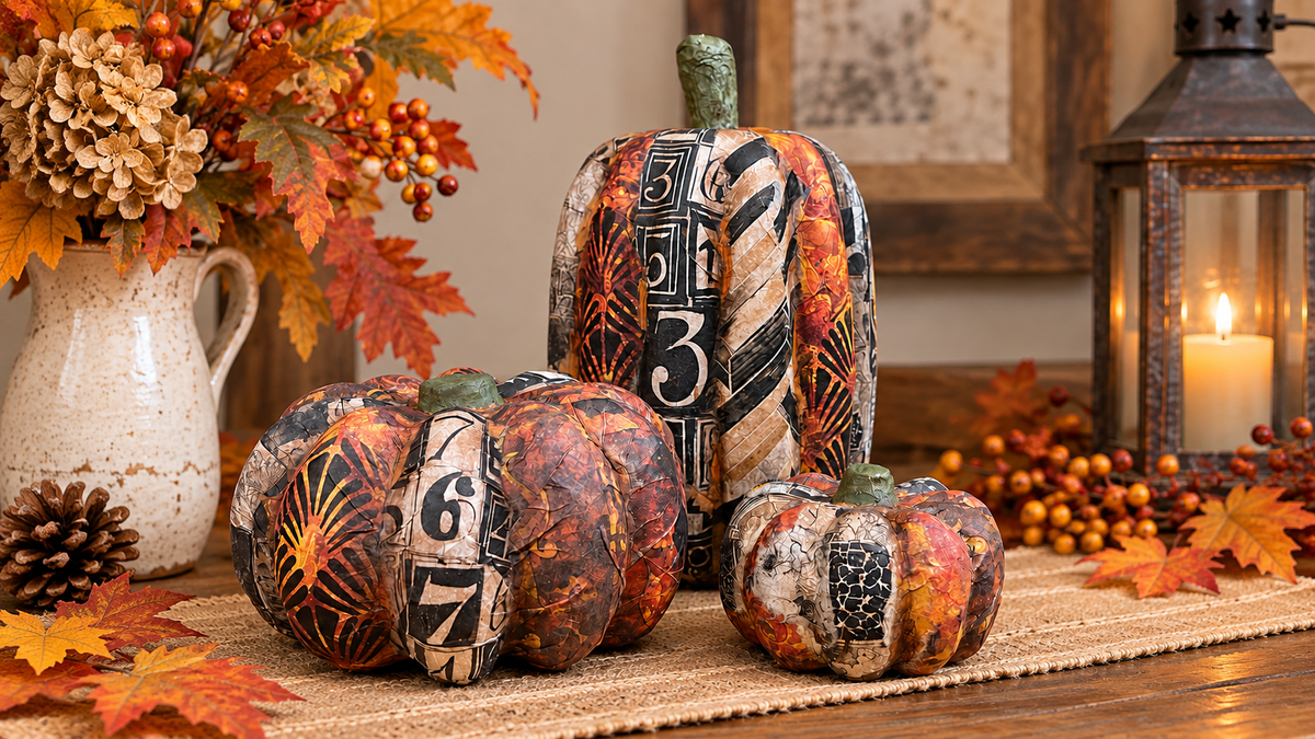 Tutorial: Decoupage Paper Mache Pumpkins using Rice Papers