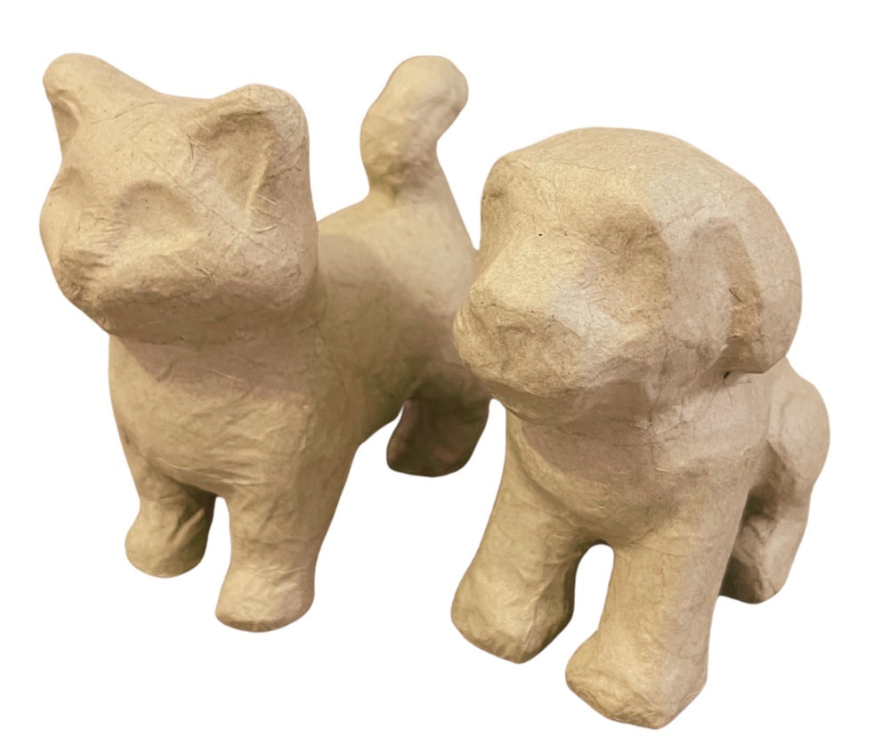 Unfinished Paper Mache Puppy Dog & Cat Pet Figurines