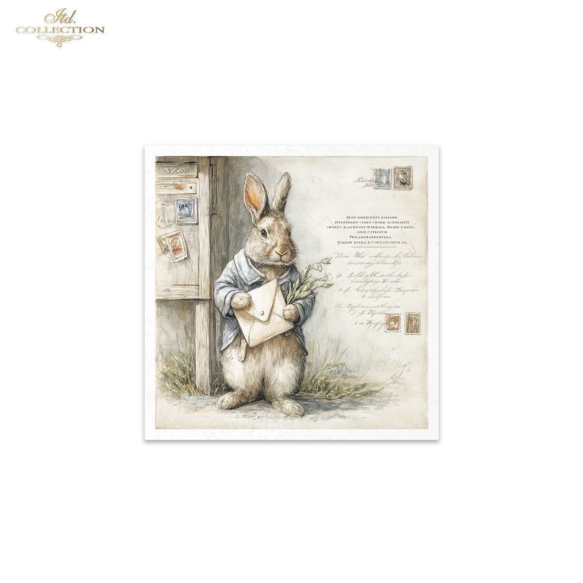 Decoupage Rice Paper Mini Set - Bunnies Getting the Mail