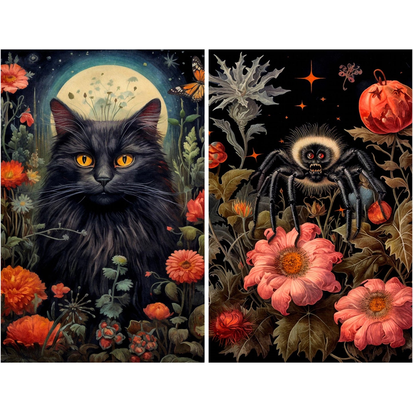 Decoupage Rice Paper Set of 6 - Dark Floral Animals