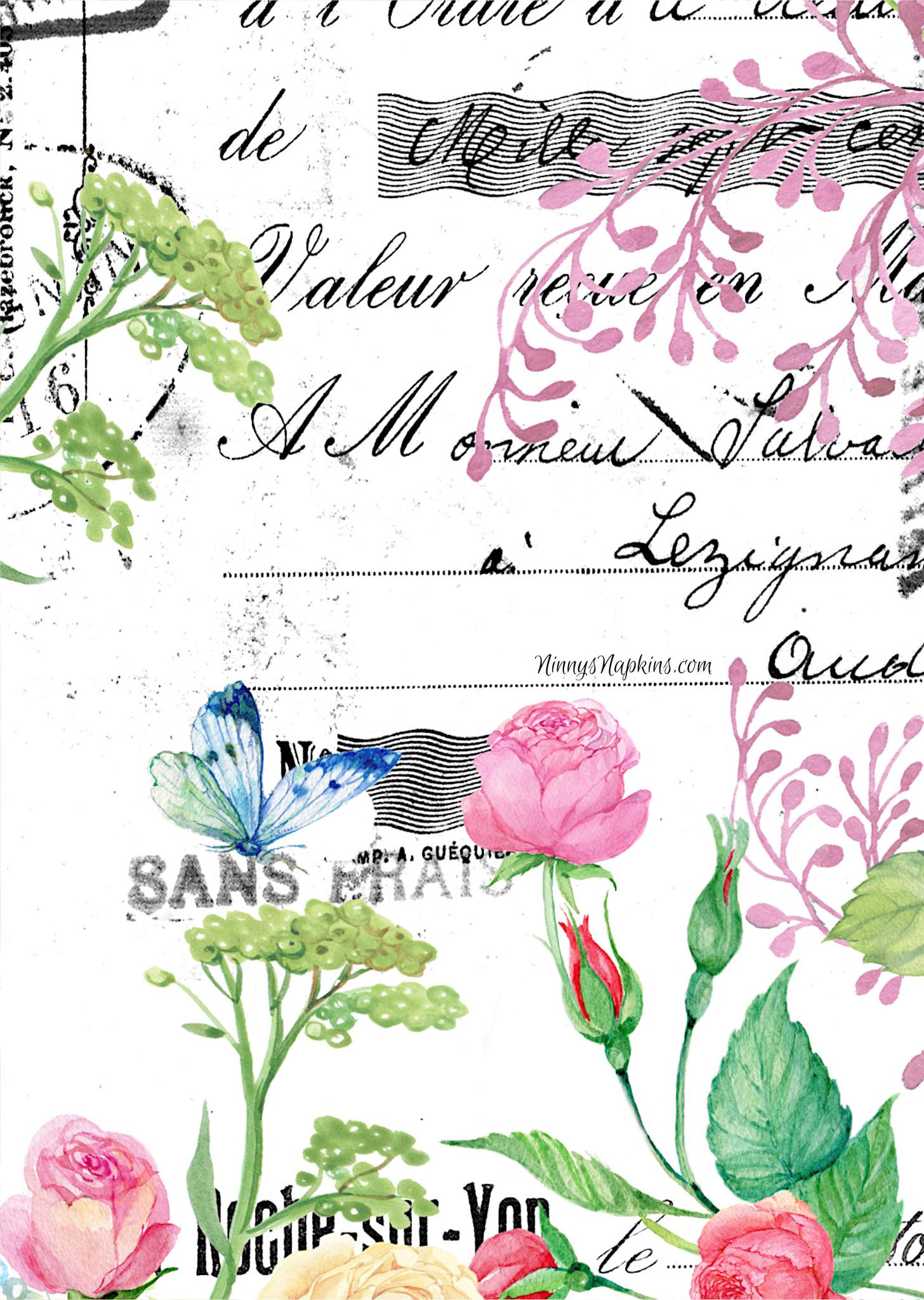 Ninny’s Premium Rice Paper for Decoupage A4 - Garden Glory V