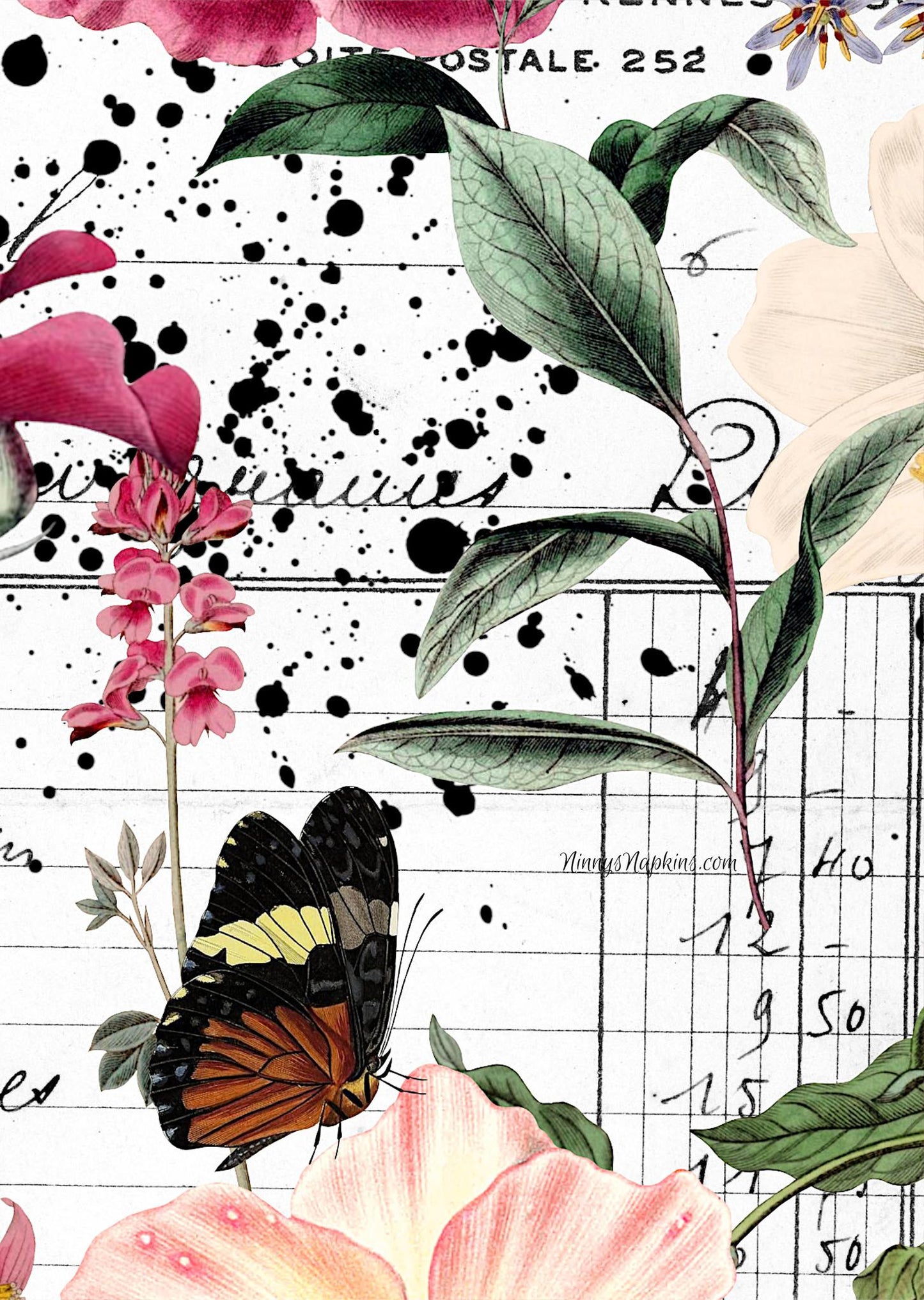 Ninny's Premium Rice Paper for Decoupage A4 - Garden Grunge VI