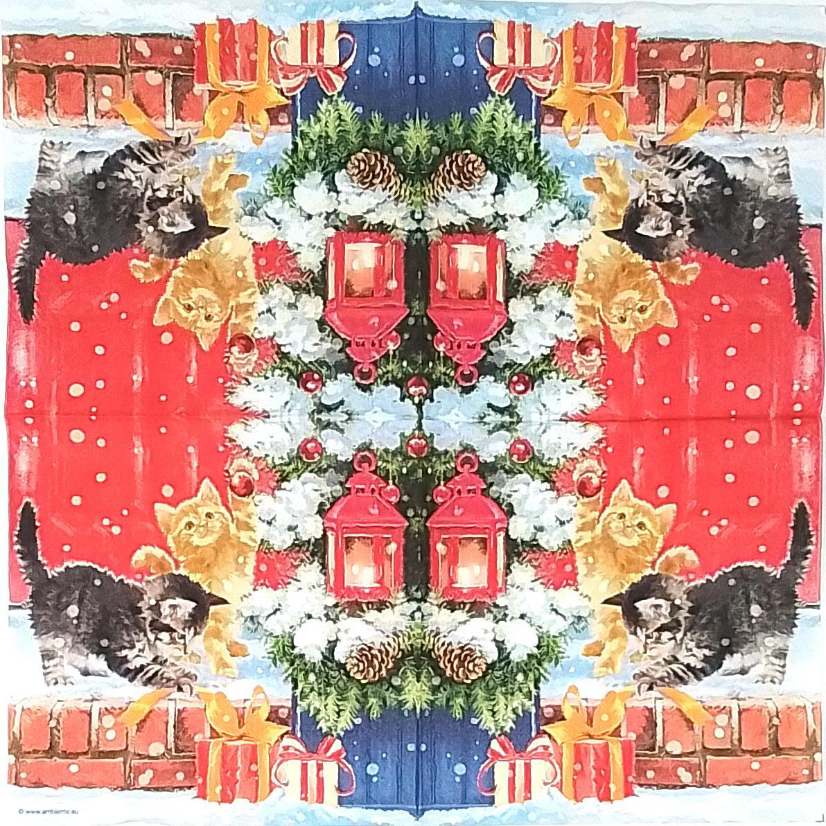 Decoupage Napkins 6.5" - Kittens on Doorstep