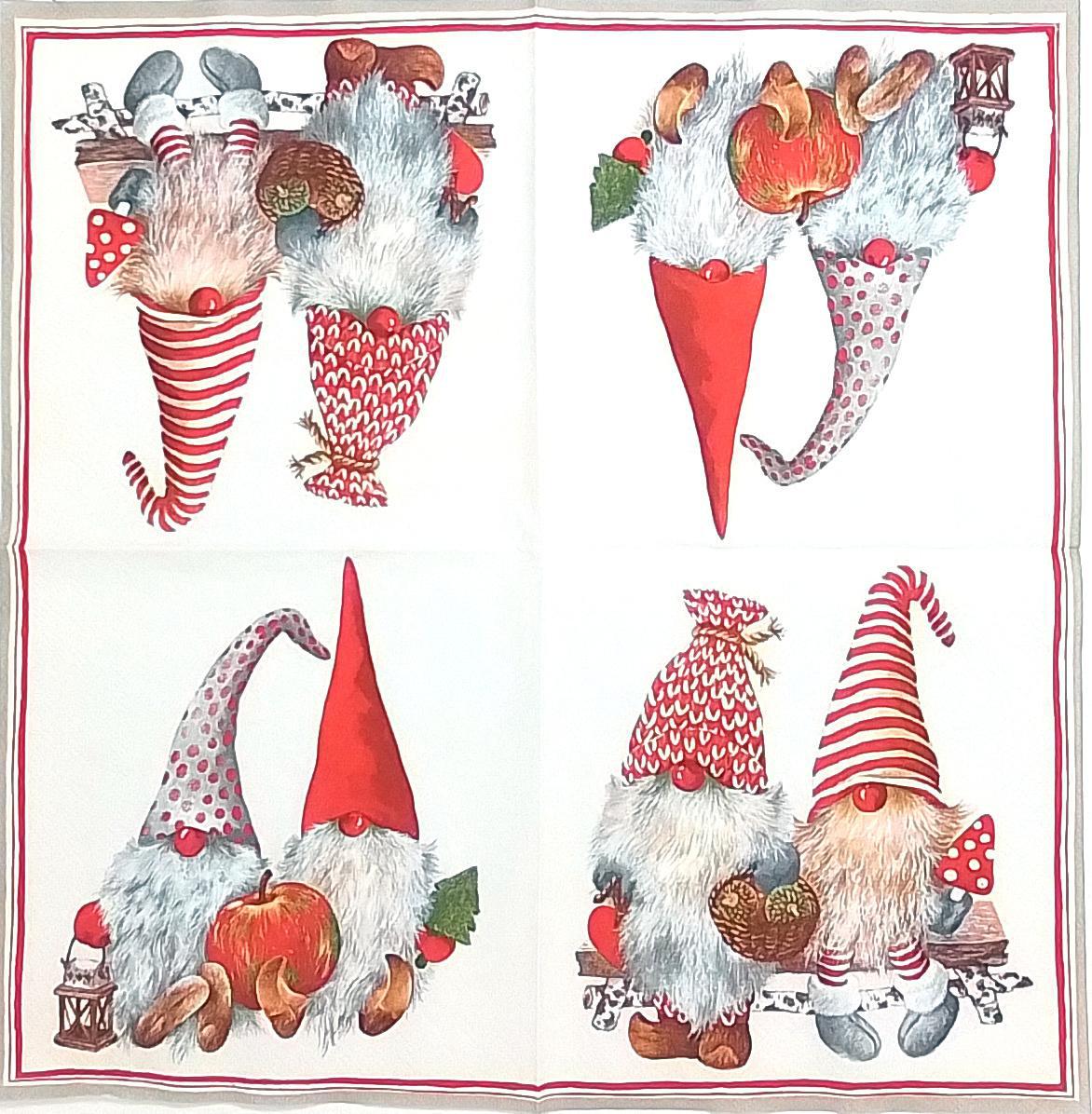 Decoupage Napkins 6.5"- Friendly Tomte Red