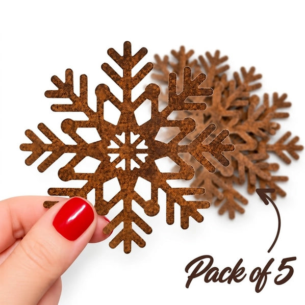 2-1/2" Rusty Tin Filigree Snowflakes - Pack of 5