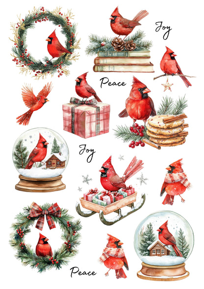 Wet Transfers A4- Christmas Cardinals