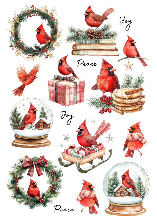Wet Transfers A4- Christmas Cardinals