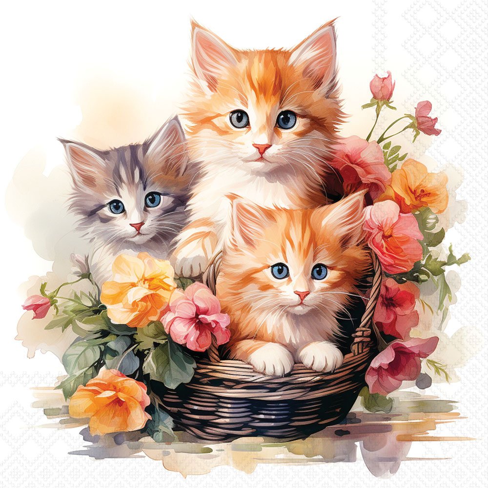 Decoupage Napkins 6.5" (2pcs)- Kittens in Basket