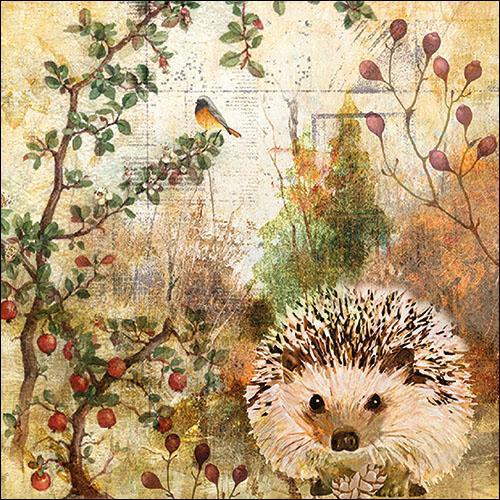 Decoupage Napkins, Lunch 6.5" - Autumn Hedgehog