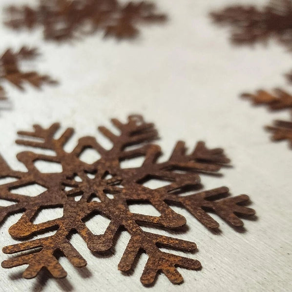 2-1/2" Rusty Tin Filigree Snowflakes - Pack of 5