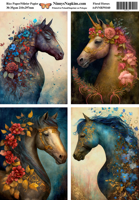 Ninny's Decoupage Rice Paper - Floral Horses