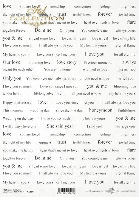 Decoupage Rice Paper - Love Words