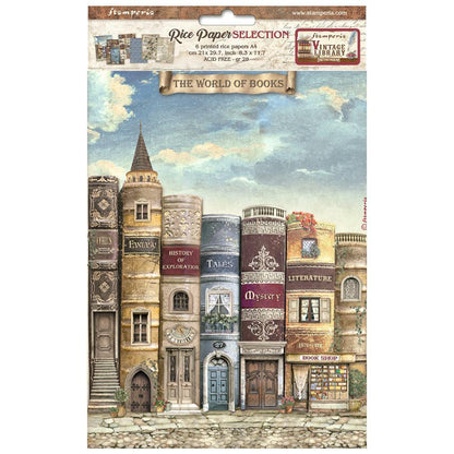 Stamperia Rice Paper A4 Value Pack- Vintage Library