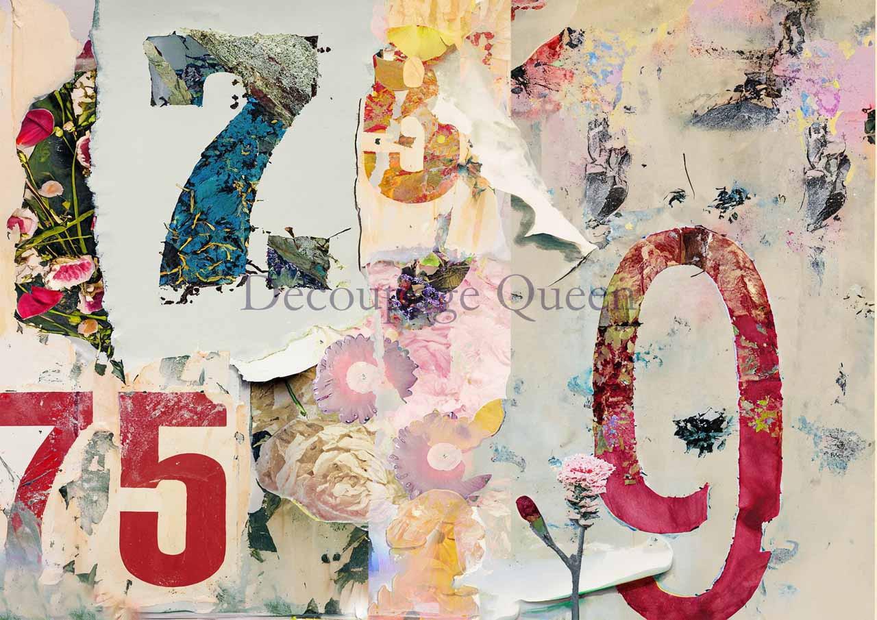 Decoupage Queen Number Jumble Rice Paper A4