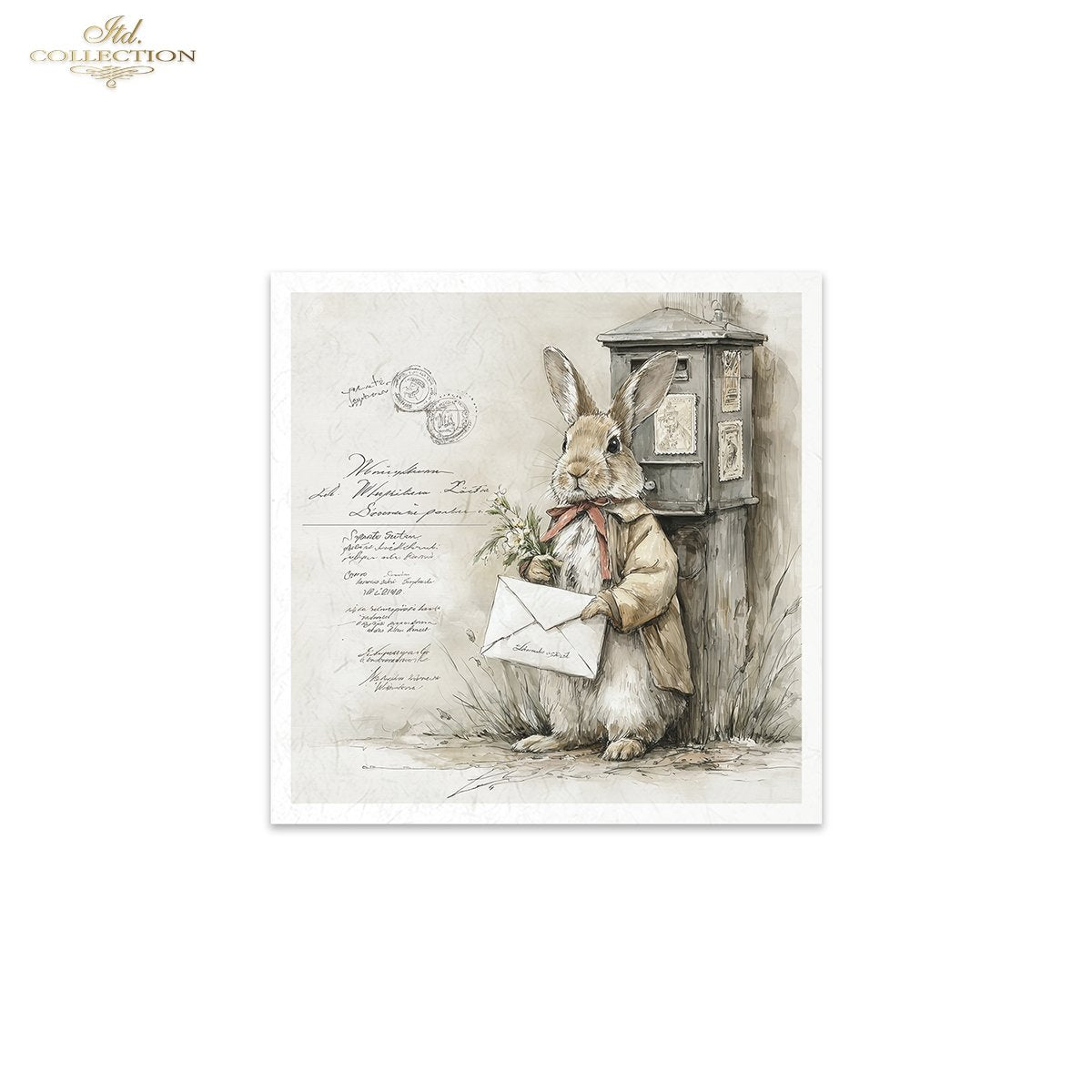 Decoupage Rice Paper Mini Set - Bunnies Getting the Mail