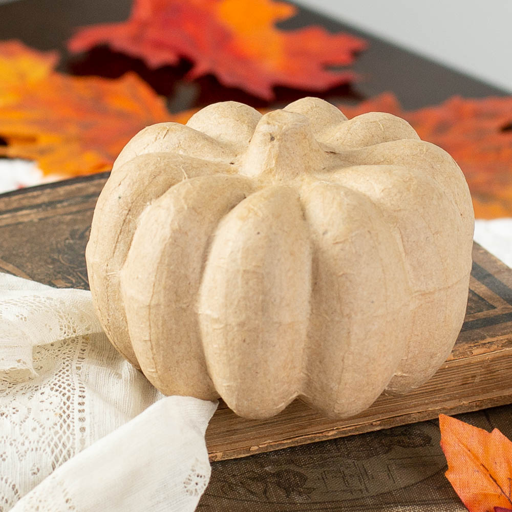 Paper Mache Pumpkin - 2-1/2" H X 3-1/4" W