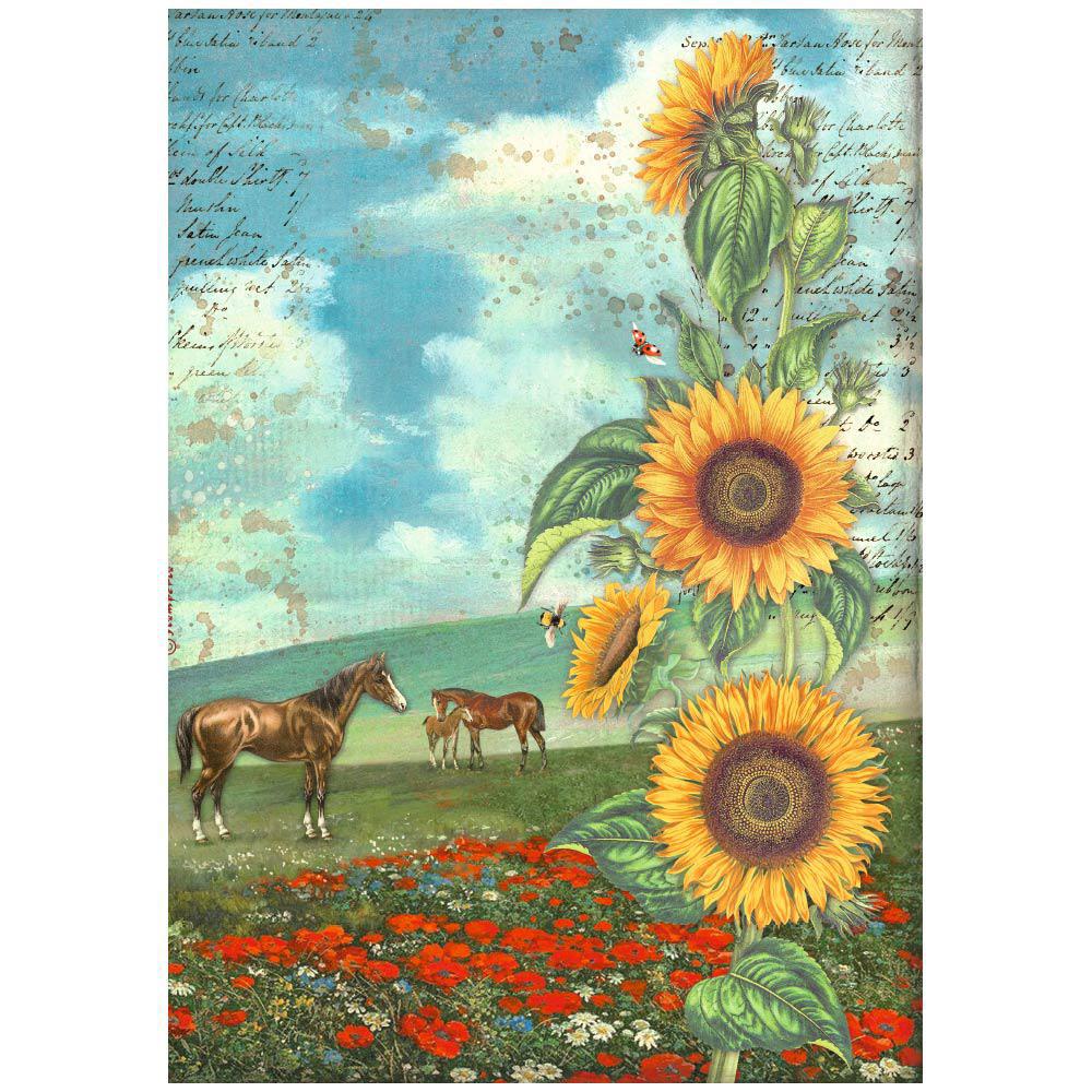 Stamperia  Rice Paper A4 - Sunflower Art and Horses