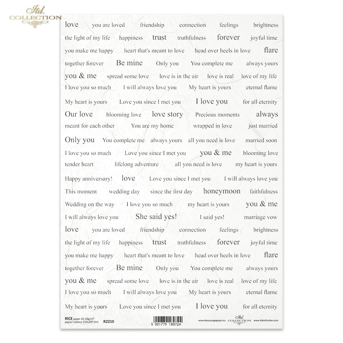 Decoupage Rice Paper - Love Words