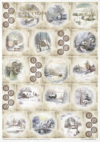 ITD Collection A4 Rice Paper Value Pack of 11 - Vintage Advent Calendar