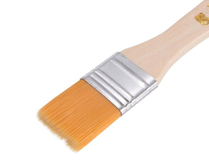 Paintbrush with wooden handle and metal ferrule on a white background