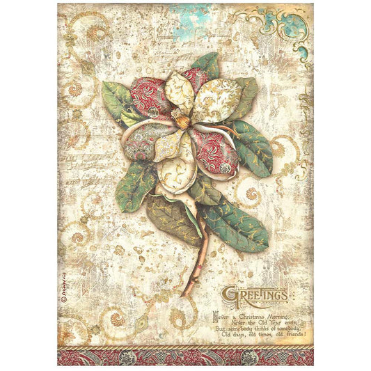 Stamperia Rice Paper A4 - Christmas Greetings Flower