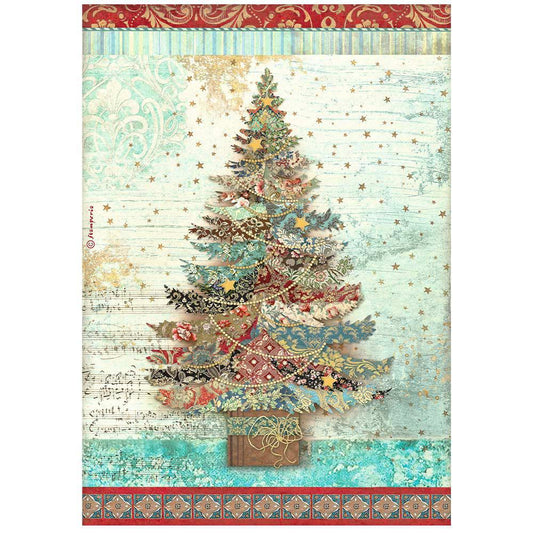 Stamperia Rice Paper A4 - Christmas Greetings Tree