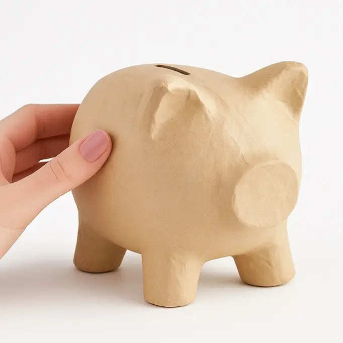 6" Paper Mache Piggy Bank with Stopper