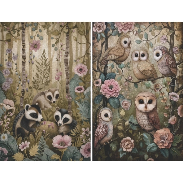 Decoupage Rice Paper Set of 6 - Cute Forest Animals