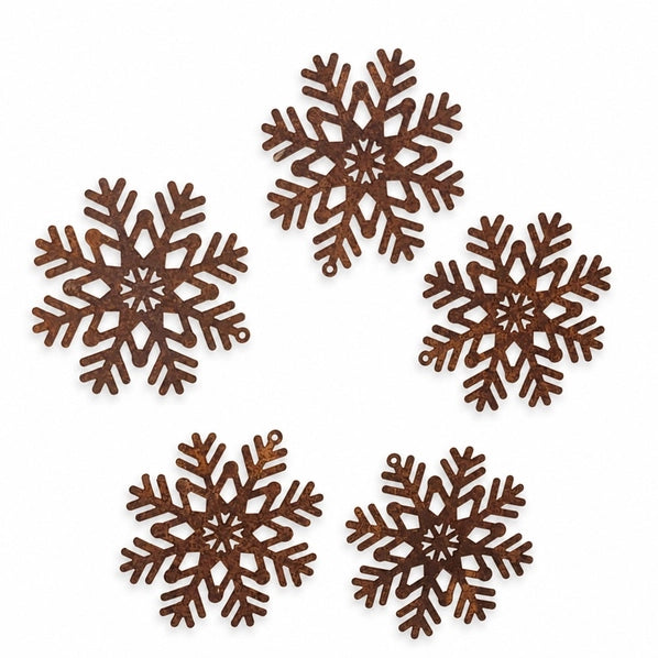 2-1/2" Rusty Tin Filigree Snowflakes - Pack of 5