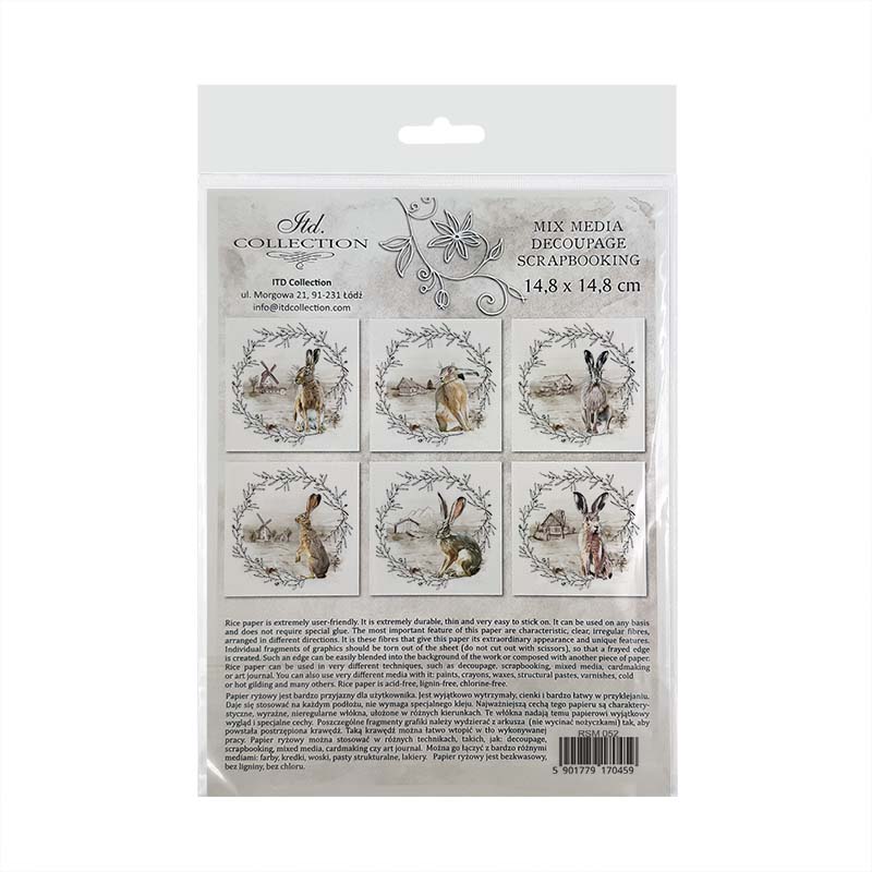 ITD Mini Collection Rice Paper Set - Hares, Floral Wreaths