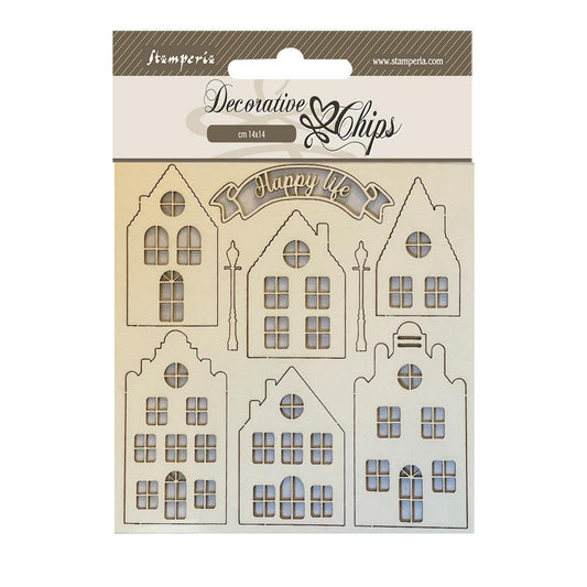 Stamperia 14 x 14 Decorative Chips - Houses