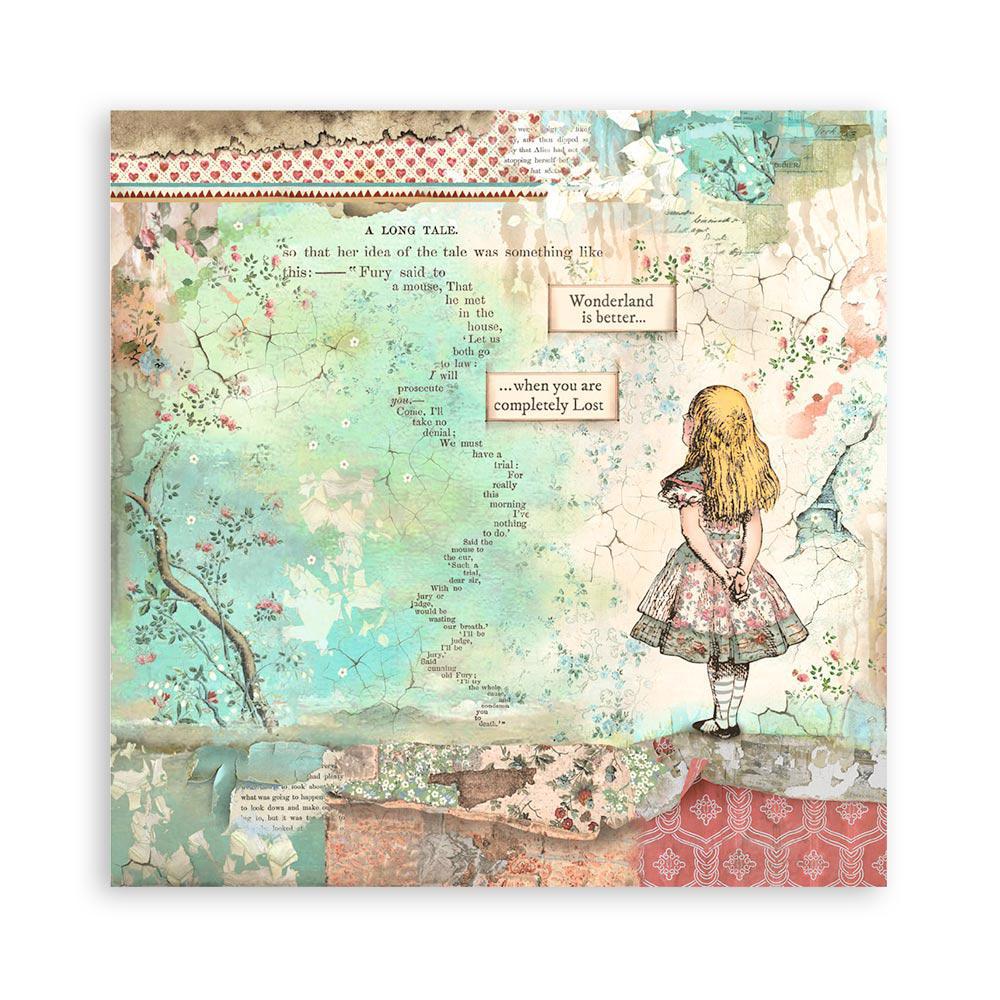 Stamperia Fabric 4 sheets- Alice Forever