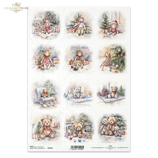 ITD Collection A4 Rice Paper - Teddy Bears R2428