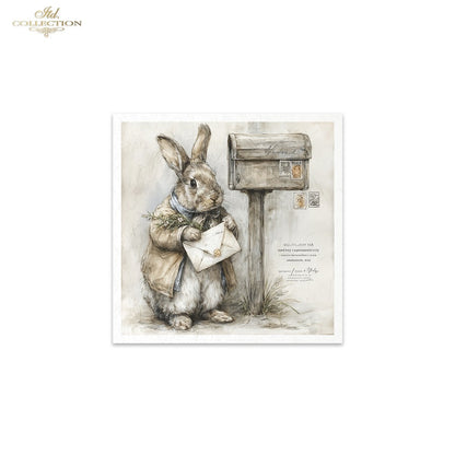 Decoupage Rice Paper Mini Set - Bunnies Getting the Mail