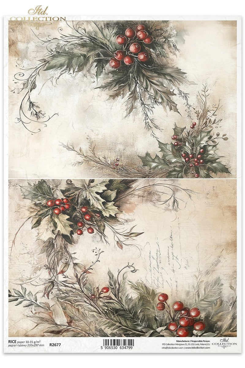 Decoupage Rice Paper - Holly Too (Special Pre-Order)