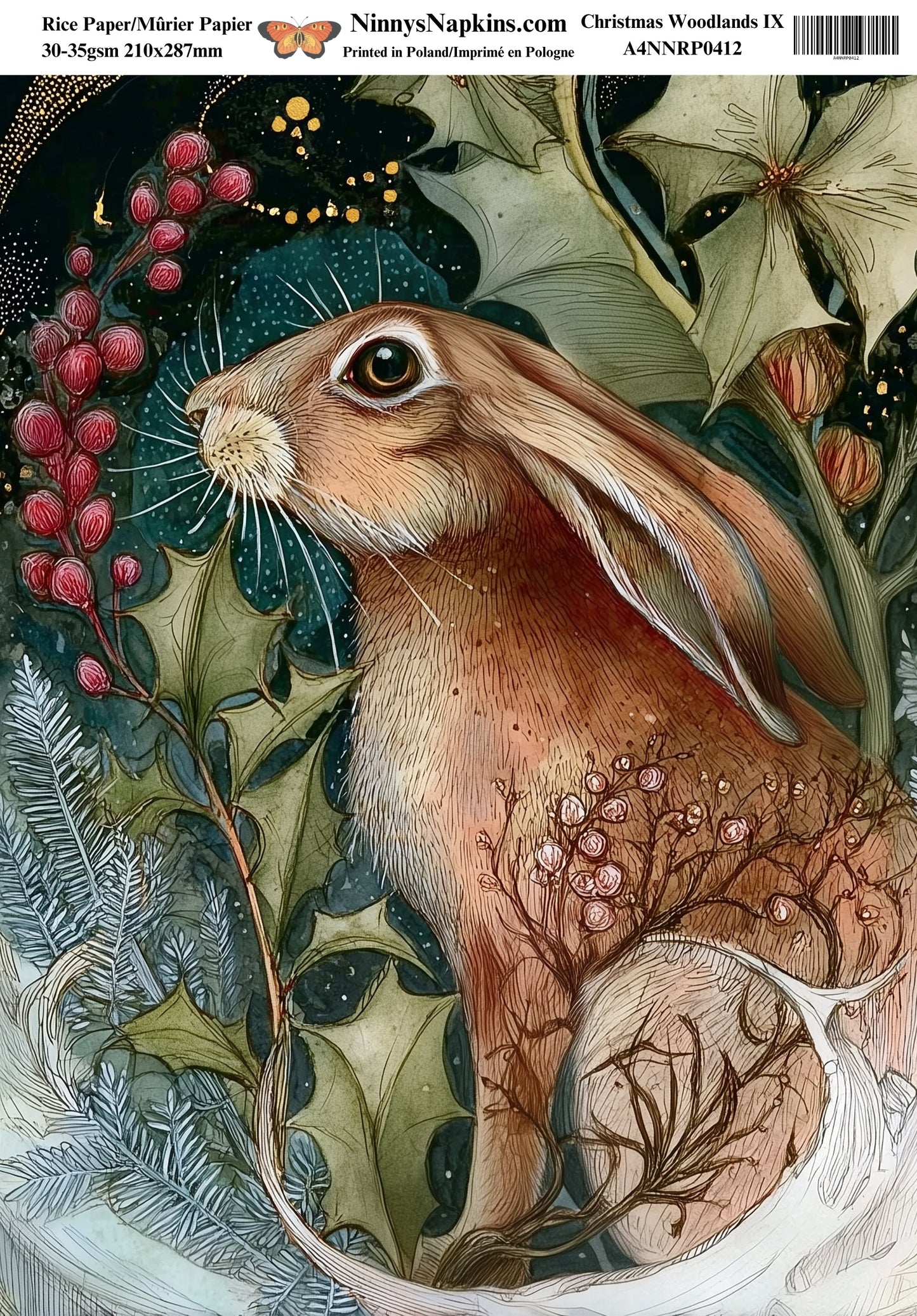 Decoupage Rice Paper - Christmas Woodland IX